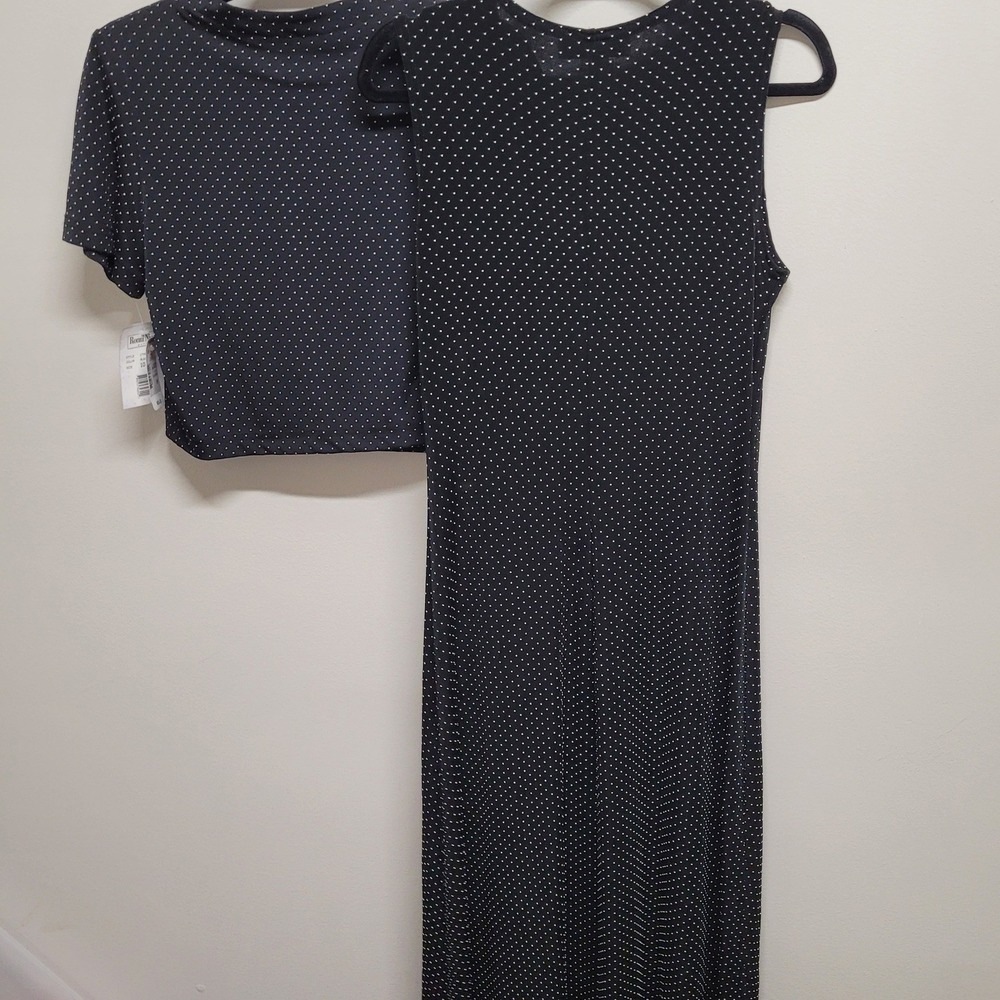 Ronni Nicole Petite Polka Dot Maxi Dress and Jacket 2pc Set Black White 10P - Picture 6 of 9